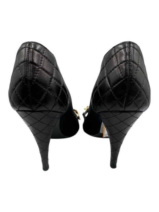 Chanel Shoe Size 39 Black Leather & Textile Chain Link Quilted Peep Toe Pumps Black / 39