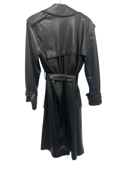 Alice + Olivia Classics Size XS Black PU Leather Open Front Tie Waist Long Coat Black / XS