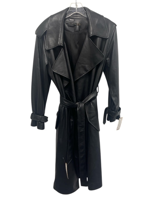 Alice + Olivia Classics Size XS Black PU Leather Open Front Tie Waist Long Coat Black / XS