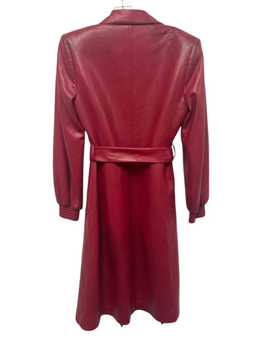 Alice + Olivia Size S Red PU Leather Long Balloon Sleeve Open Front Blazer Coat Red / S