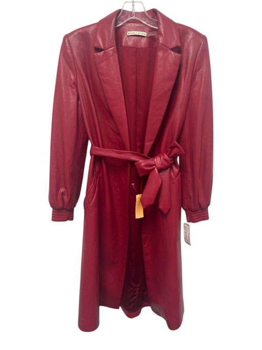 Alice + Olivia Size S Red PU Leather Long Balloon Sleeve Open Front Blazer Coat Red / S
