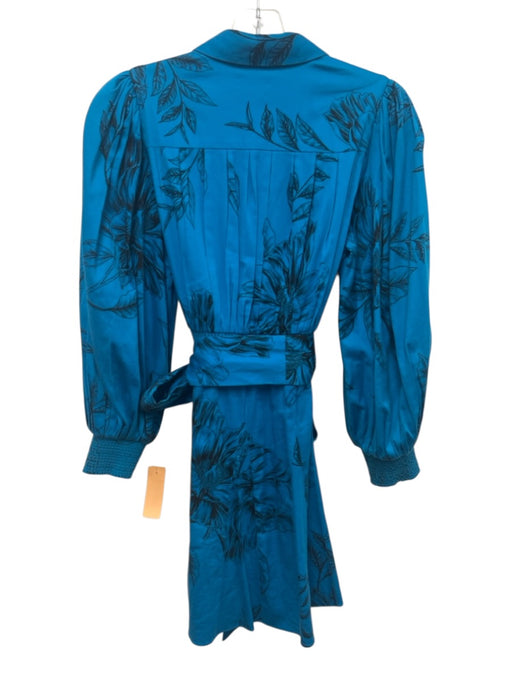 Alice + Olivia Size 4 Blue & Black Cotton Blend Long Balloon Sleeve Floral Dress Blue & Black / 4