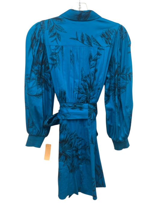Alice + Olivia Size 4 Blue & Black Cotton Blend Long Balloon Sleeve Floral Dress Blue & Black / 4