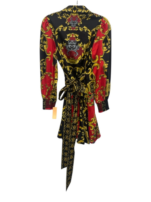 Alice + Olivia Size 4 Black, Yellow & Red Print Cotton Blend Baroque Print Dress Black, Yellow & Red Print / 4