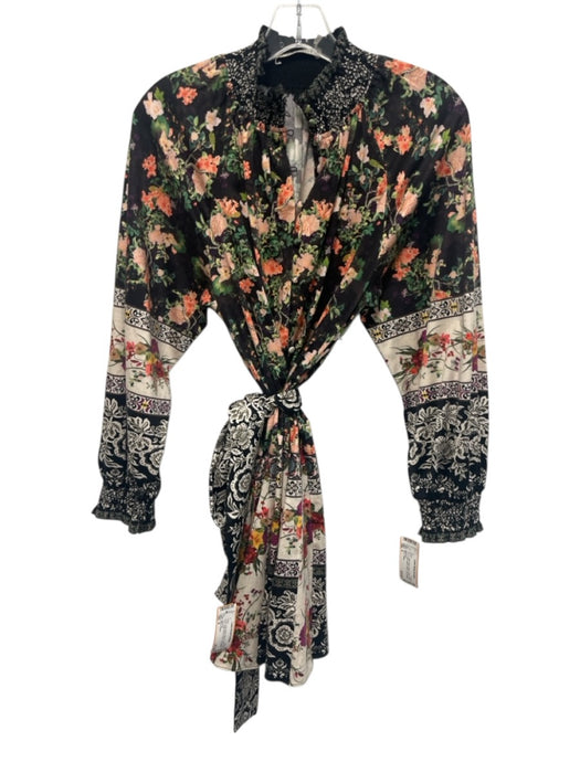 Alice + Olivia Size 4 Black, Green & Pink Print Cotton Blend Floral Dress Black, Green & Pink Print / 4
