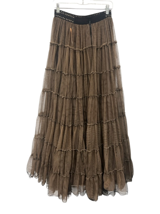Alice + Olivia Size 4 Black & Beige Polyester Stud Detail Tiered Tulle Skirt Black & Beige / 4