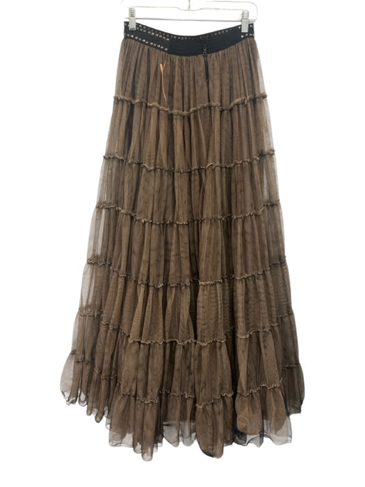 Alice + Olivia Size 4 Black & Beige Polyester Stud Detail Tiered Tulle Skirt Black & Beige / 4