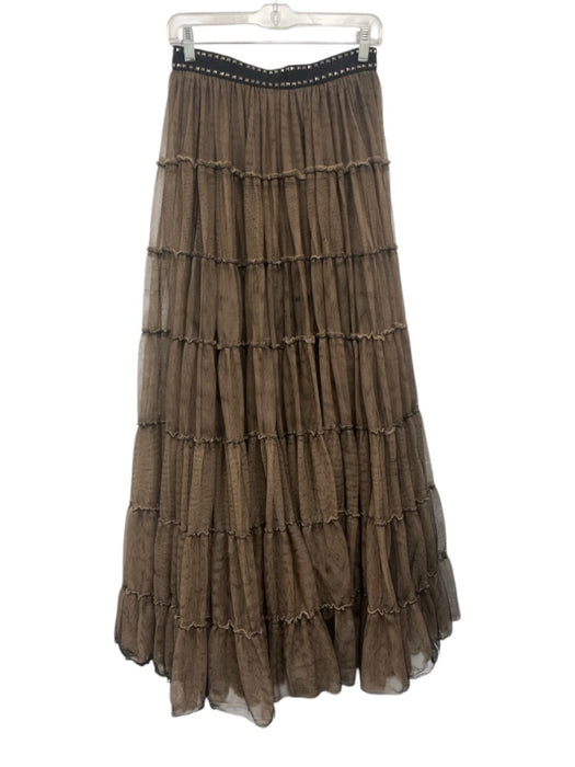 Alice + Olivia Size 4 Black & Beige Polyester Stud Detail Tiered Tulle Skirt Black & Beige / 4