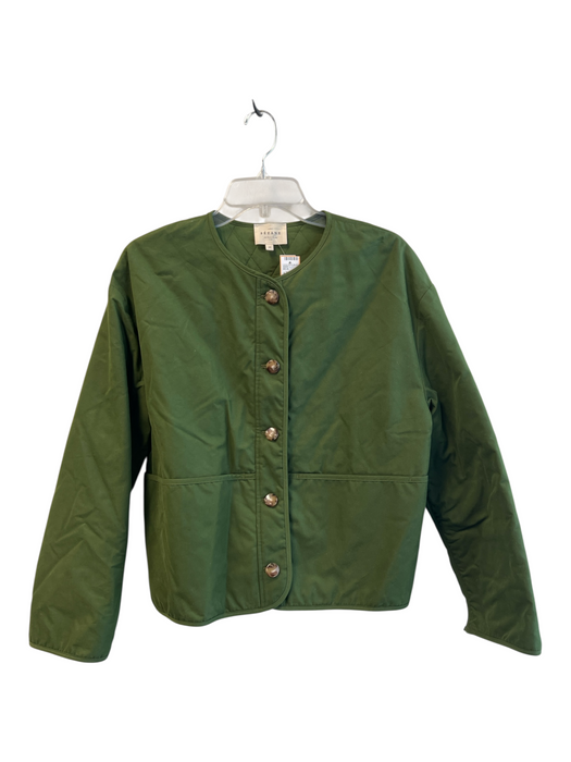 Sezane Size 40 Green Cotton Blend Round Neck Quilted Button Front Jacket Green / 40