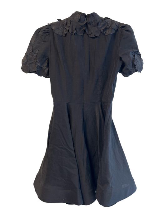 Antonio Melani Size 0 Black Linen & Rayon High Neck Flower Application Dress Black / 0