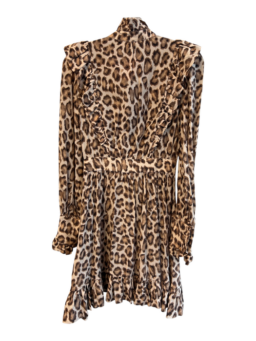 Zimmermann Size 0 Tan Brown Silk High Ruffle Neck Button Front Long Sleeve Dress Tan Brown / 0
