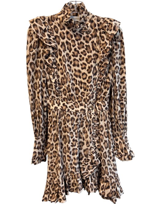 Zimmermann Size 0 Tan Brown Silk High Ruffle Neck Button Front Long Sleeve Dress Tan Brown / 0