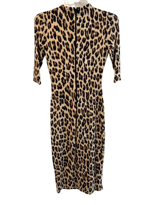 Alice + Olivia Size 2 Brown & Black Viscose High Neck Leopard Long Sleeve Dress Brown & Black / 2