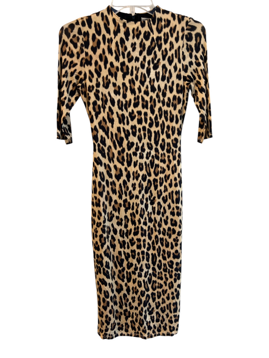 Alice + Olivia Size 2 Brown & Black Viscose High Neck Leopard Long Sleeve Dress Brown & Black / 2