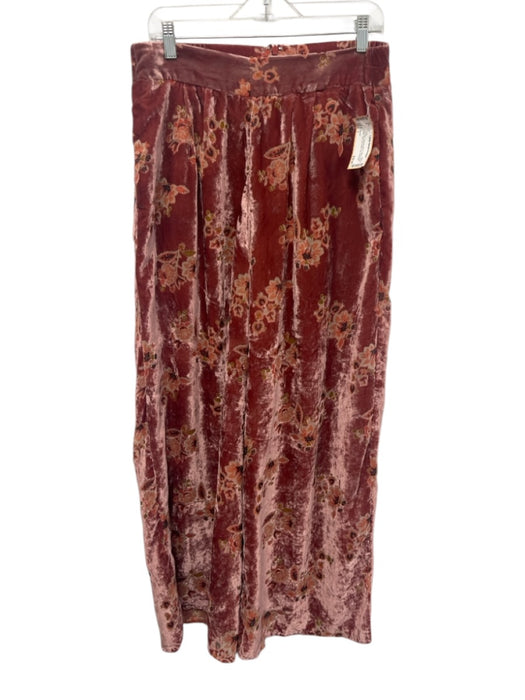 Hutch Size L Red Pink Viscose Blend Velvet Elastic Sides Back Zip Wide Leg Pants Red Pink / L