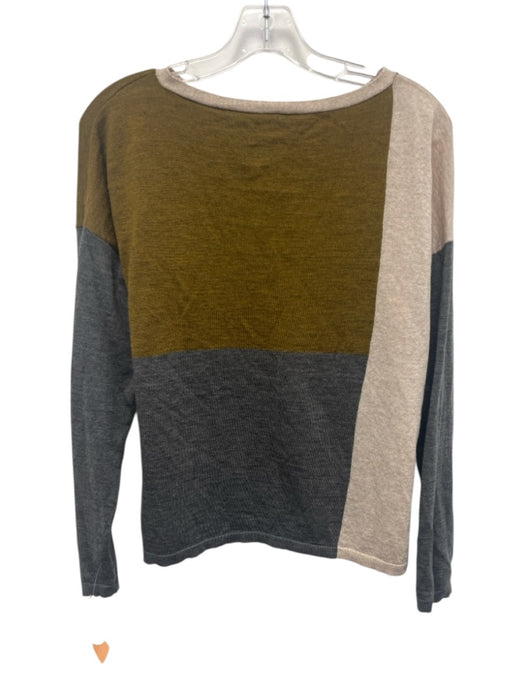 Eileen Fisher Petites Size PL Gray, Brown & Cream Merino Wool Thin Sweater Gray, Brown & Cream / PL