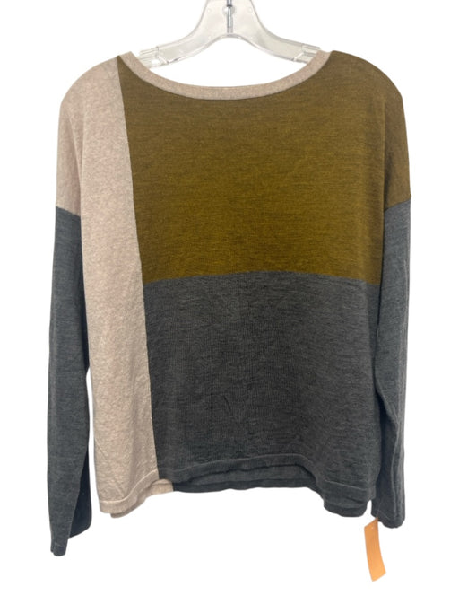 Eileen Fisher Petites Size PL Gray, Brown & Cream Merino Wool Thin Sweater Gray, Brown & Cream / PL