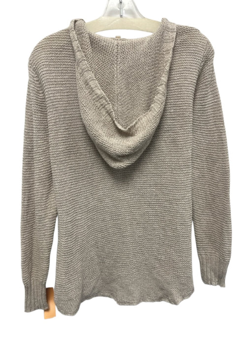 Eileen Fisher Size M Cream Beige Linen Blend Knit Hooded V Neck Pullover Sweater Cream Beige / M