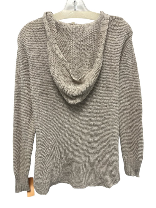 Eileen Fisher Size M Cream Beige Linen Blend Knit Hooded V Neck Pullover Sweater Cream Beige / M