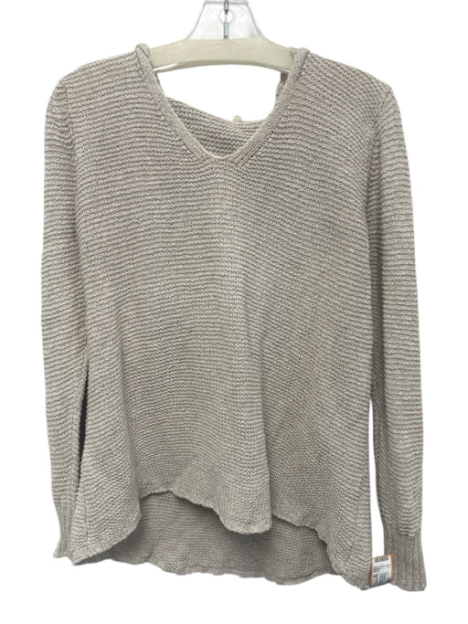 Eileen Fisher Size M Cream Beige Linen Blend Knit Hooded V Neck Pullover Sweater Cream Beige / M