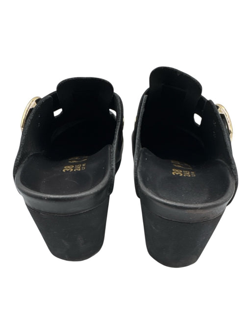 Papillio Birkenstock Shoe Size 38 Black Leather Upper Gold Tone Buckle Mules Black / 38