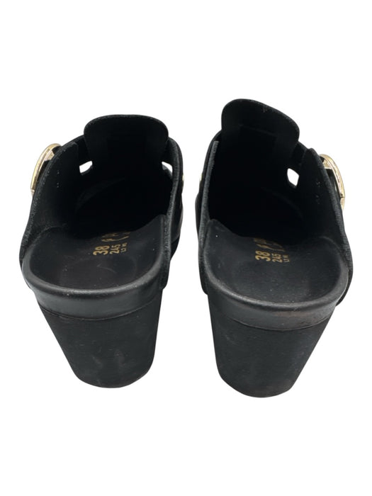 Papillio Birkenstock Shoe Size 38 Black Leather Upper Gold Tone Buckle Mules Black / 38