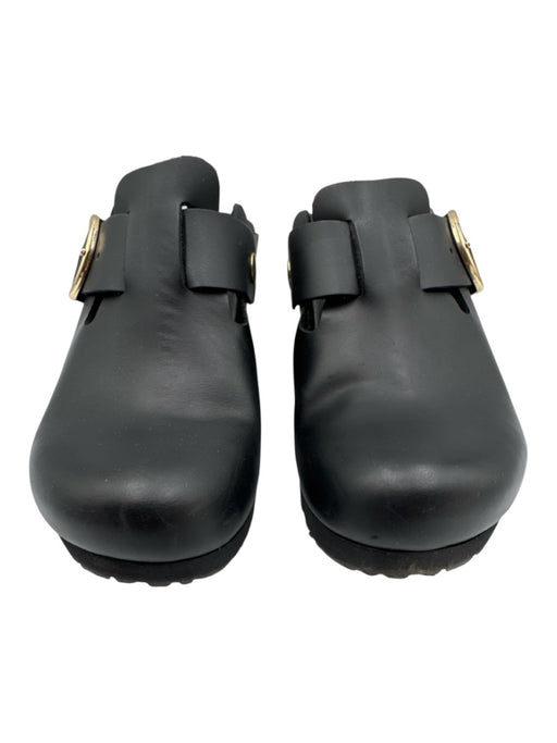 Papillio Birkenstock Shoe Size 38 Black Leather Upper Gold Tone Buckle Mules Black / 38