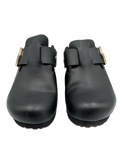 Papillio Birkenstock Shoe Size 38 Black Leather Upper Gold Tone Buckle Mules Black / 38