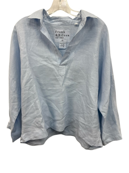 Frank & Eileen Size M Light Blue Linen Long Dolman Sleevle Collared V Neck Top Light Blue / M