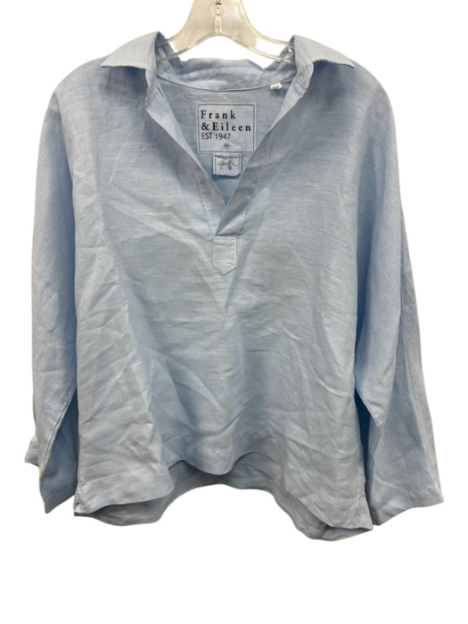 Frank & Eileen Size M Light Blue Linen Long Dolman Sleevle Collared V Neck Top Light Blue / M