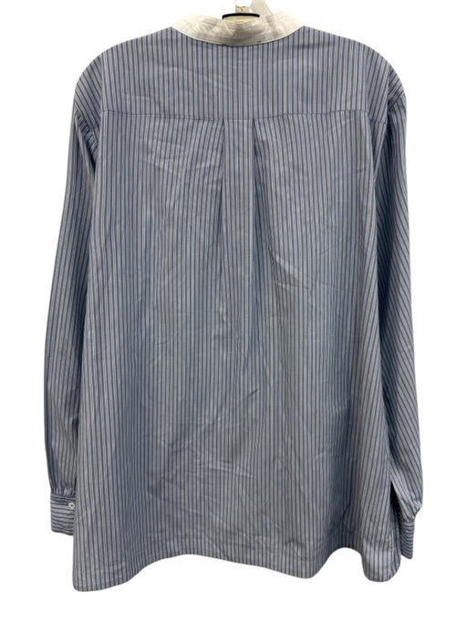 Tuckernuck Size L Blue & White Cotton Striped Button Up Mandarin Collar Top Blue & White / L