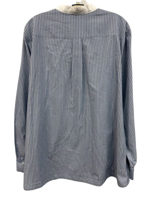 Tuckernuck Size L Blue & White Cotton Striped Button Up Mandarin Collar Top Blue & White / L