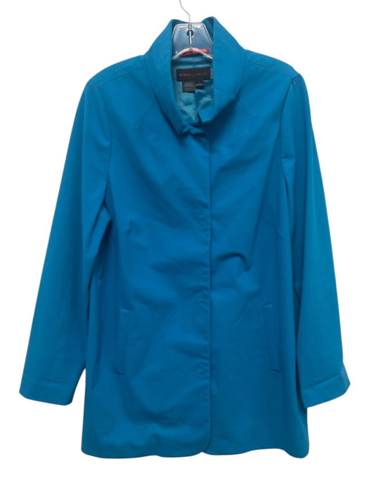 Nina Mclemore Size L Blue Cotton Blend Snap Button Front Collared Pocketed Coat Blue / L