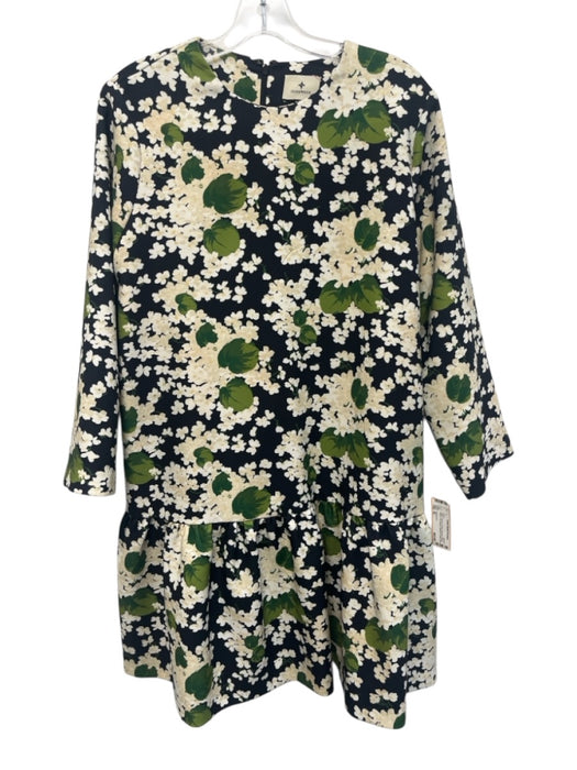 Tuckernuck Size XL Black, Cream & Green Polyester Blend Floral Long Sleeve Dress Black, Cream & Green / XL
