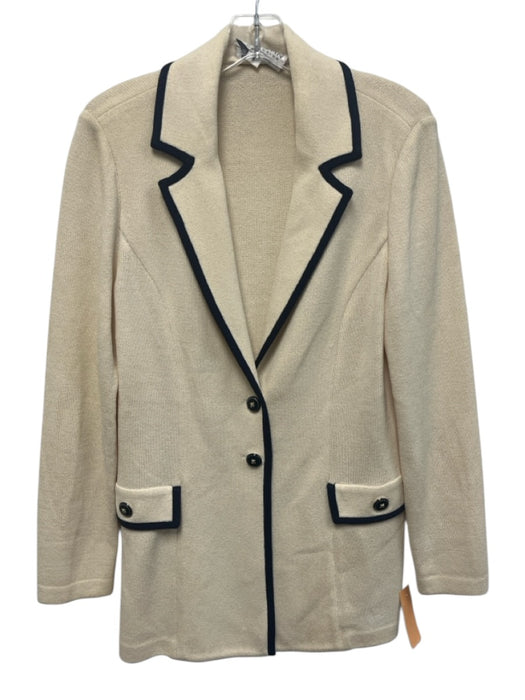 St. John Collection Size 8 Cream & Navy Blue No Fabric Tag Knit Blazer Jacket Cream & Navy Blue / 8