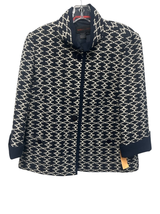 Nina Mclemore Size 8 Navy Blue & White Cotton Blend jacquard knit Jacket Navy Blue & White / 8