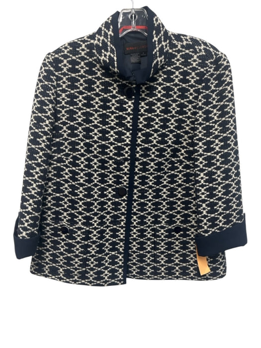 Nina Mclemore Size 8 Navy Blue & White Cotton Blend jacquard knit Jacket Navy Blue & White / 8