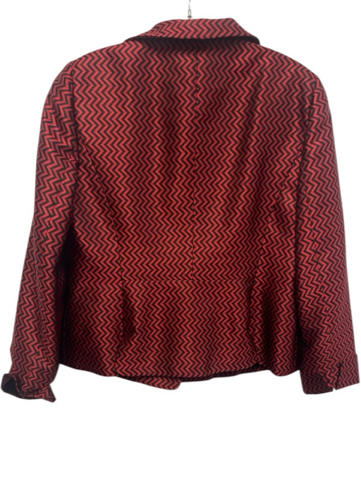 Nina Mclemore Size 10 Red & Black Silk Zig Zag Shoulder Pads Button Front Jacket Red & Black / 10