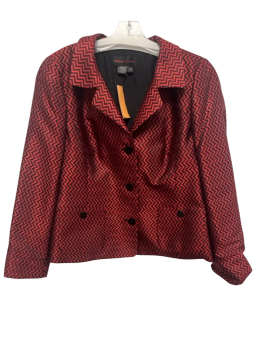 Nina Mclemore Size 10 Red & Black Silk Zig Zag Shoulder Pads Button Front Jacket Red & Black / 10