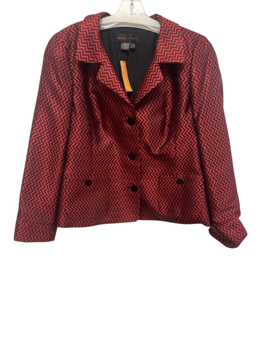 Nina Mclemore Size 10 Red & Black Silk Zig Zag Shoulder Pads Button Front Jacket Red & Black / 10