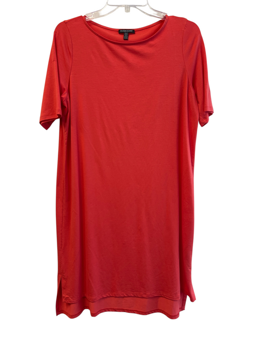 Eileen Fisher Size PM Orange Tencel Blend Short Sleeve Solid Knee Length Dress Orange / PM