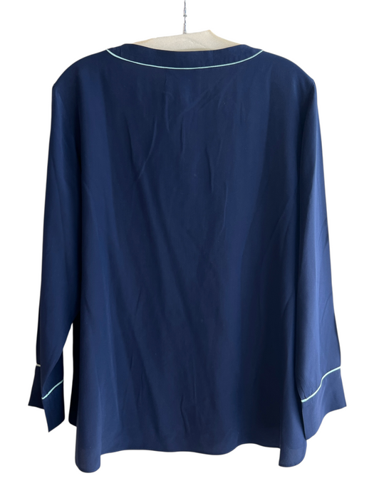 Sail To Sable Size XL Navy 100% Silk Long Sleeve V Neck Gold button Top Navy / XL