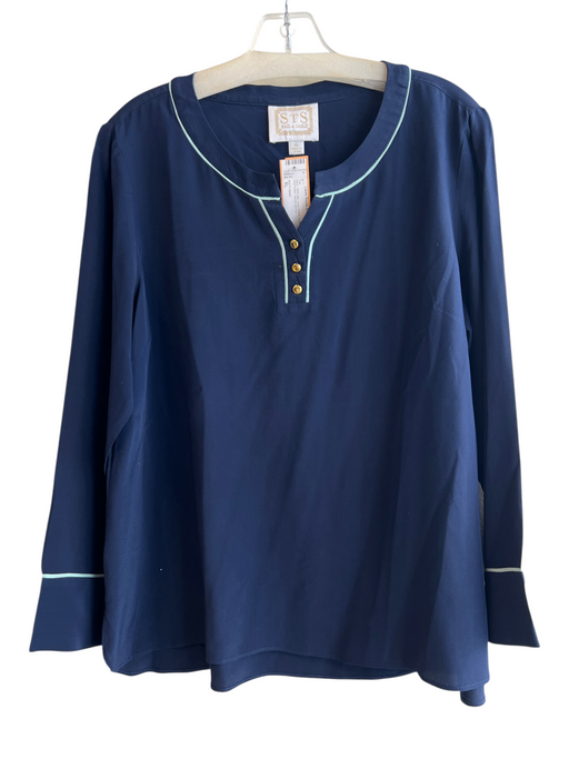 Sail To Sable Size XL Navy 100% Silk Long Sleeve V Neck Gold button Top Navy / XL