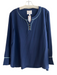 Sail To Sable Size XL Navy 100% Silk Long Sleeve V Neck Gold button Top Navy / XL