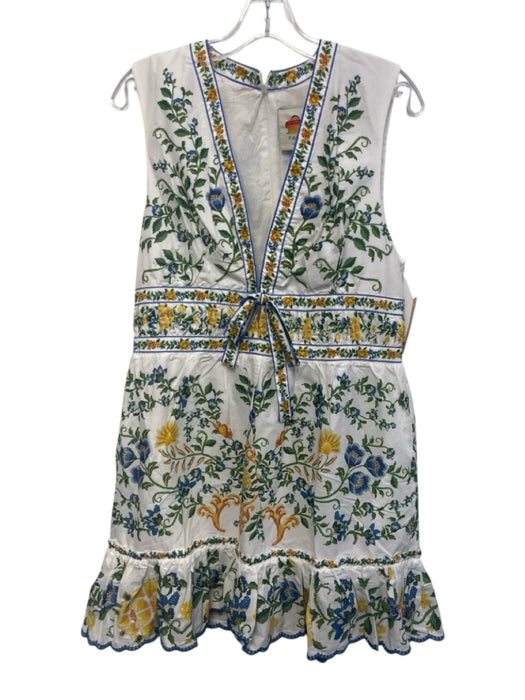 Farm Rio Size L White & Multi Cotton floral print Sleeveless Tie Detail Dress White & Multi / L