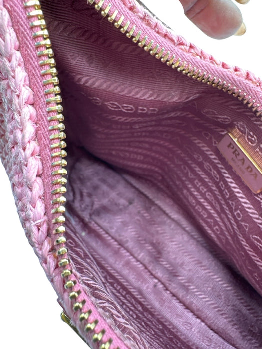 Prada Pink Raffia Crochet Chain Strap Shoulder Bag Pink / S