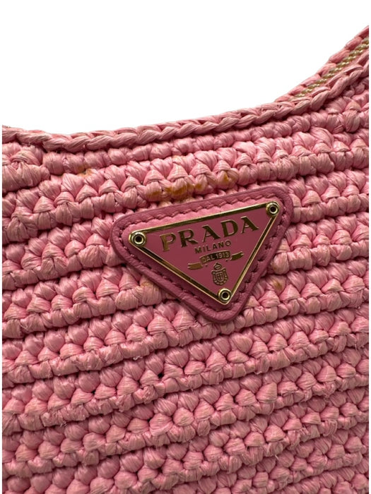 Prada Pink Raffia Crochet Chain Strap Shoulder Bag Pink / S