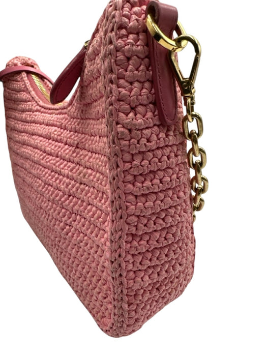 Prada Pink Raffia Crochet Chain Strap Shoulder Bag Pink / S