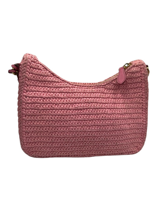 Prada Pink Raffia Crochet Chain Strap Shoulder Bag Pink / S