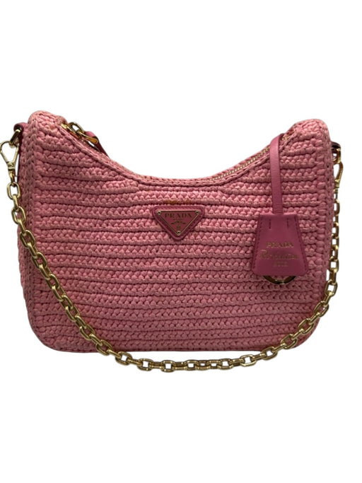 Prada Pink Raffia Crochet Chain Strap Shoulder Bag Pink / S